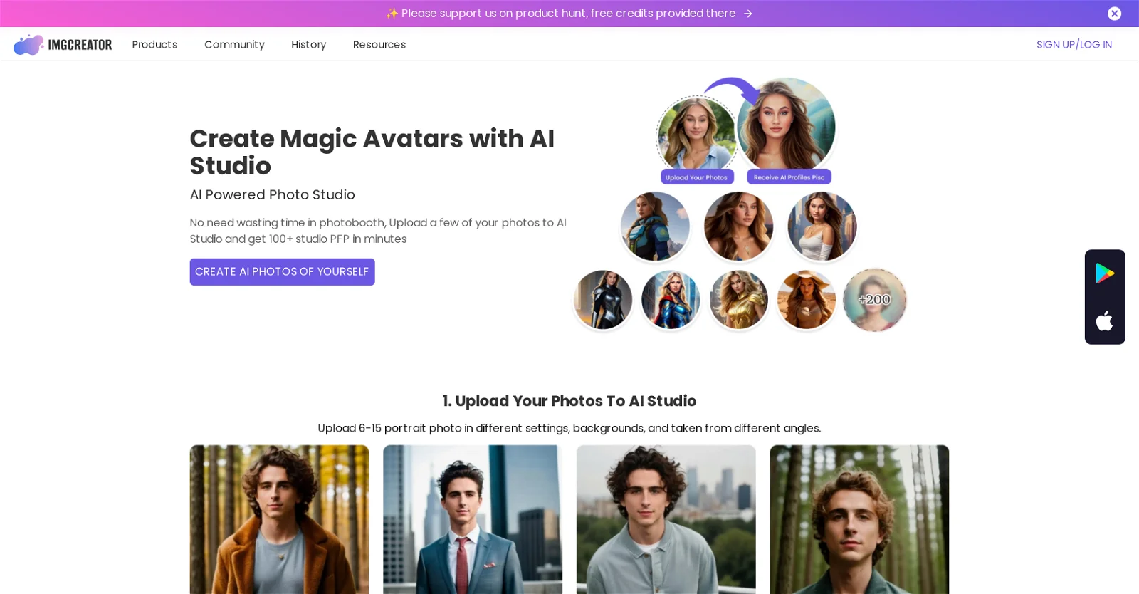 ImgCreator AI Studio landing page