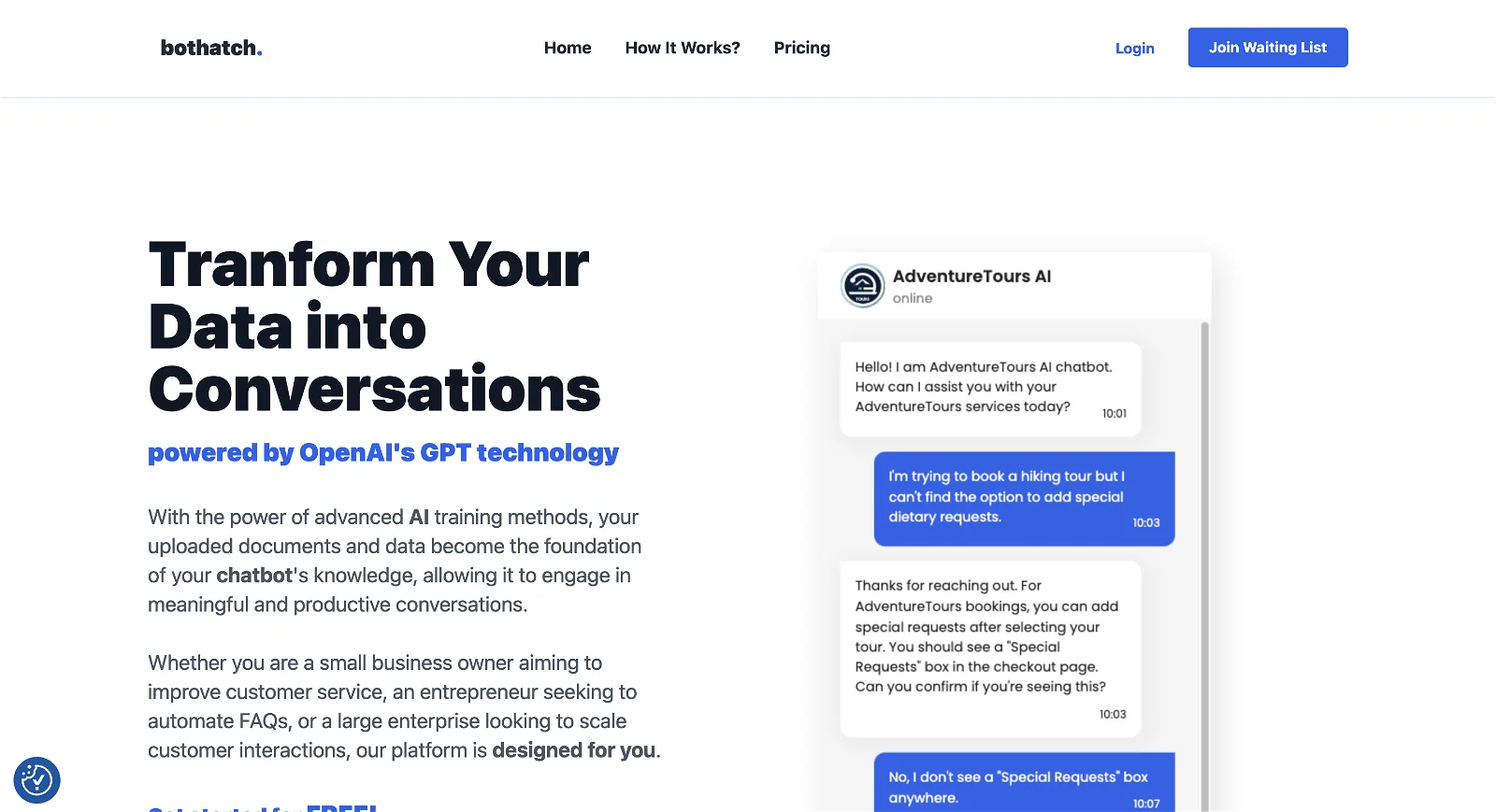 Bothatch landing page