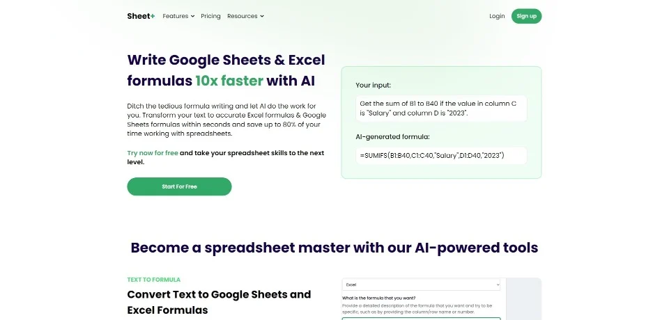 Sheet+ landing page