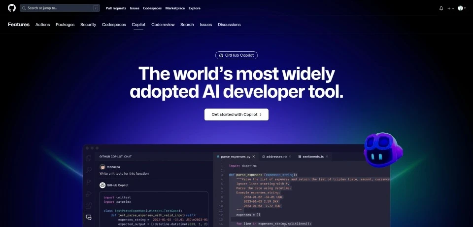 Github Copilot landing page