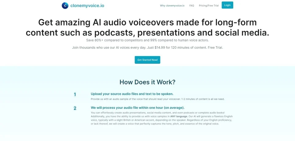 Clonemyvoice landing page