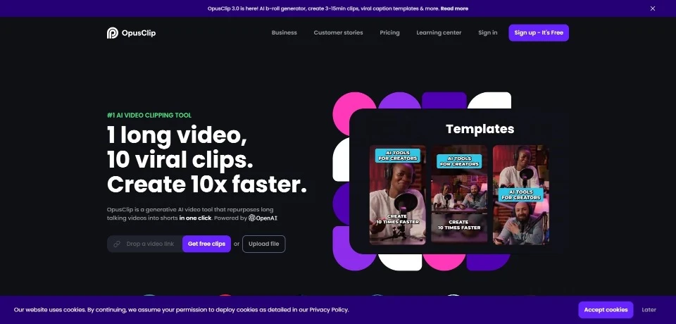 OpusClip landing page