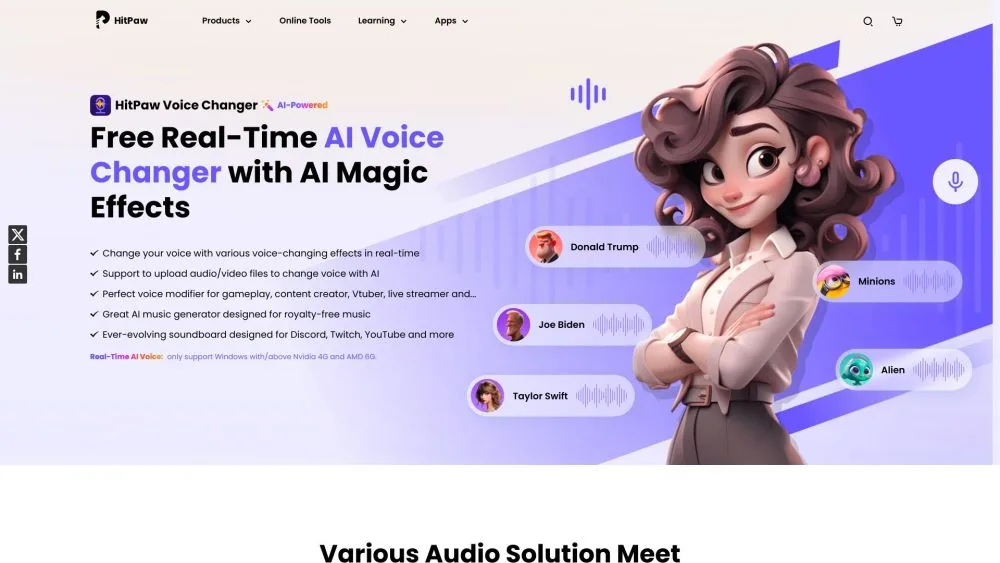 HitPaw Voice Changer landing page