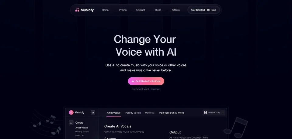 Musicfy landing page