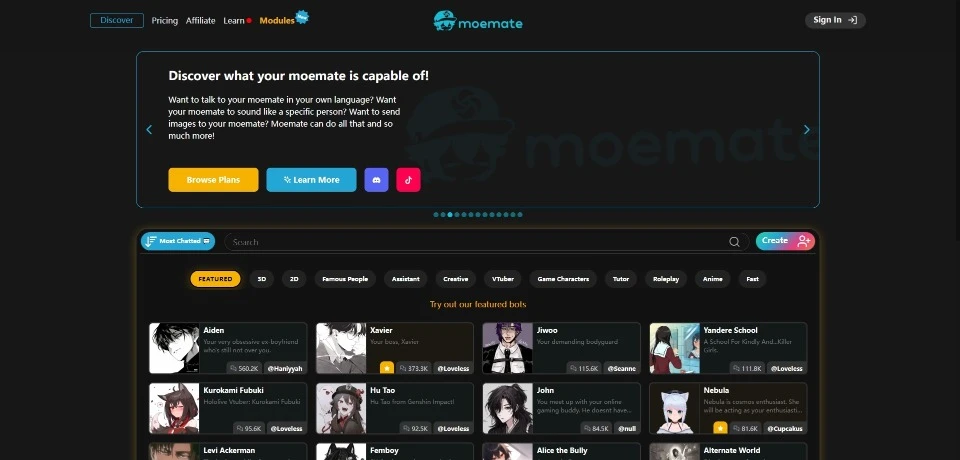 Moemate landing page