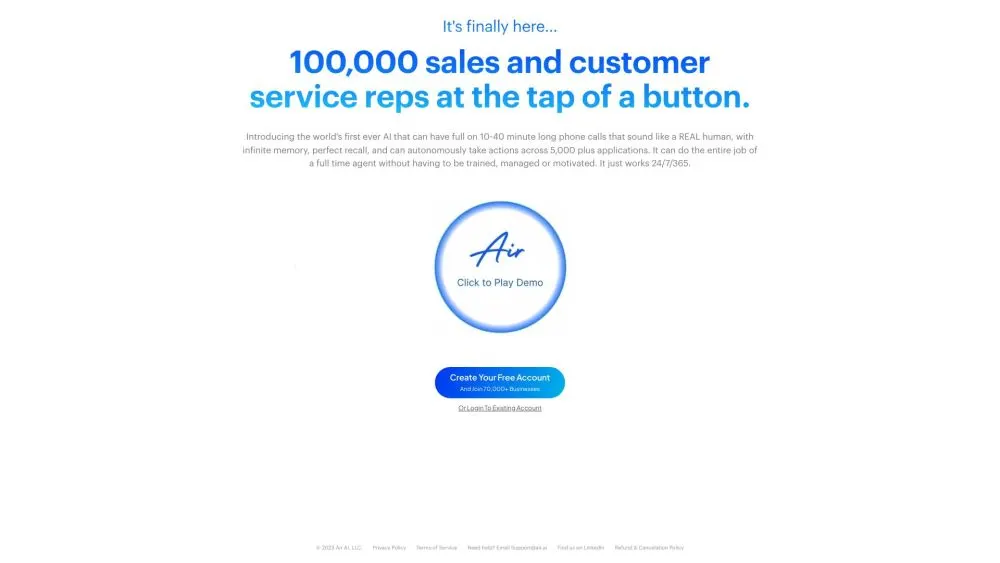 Air landing page