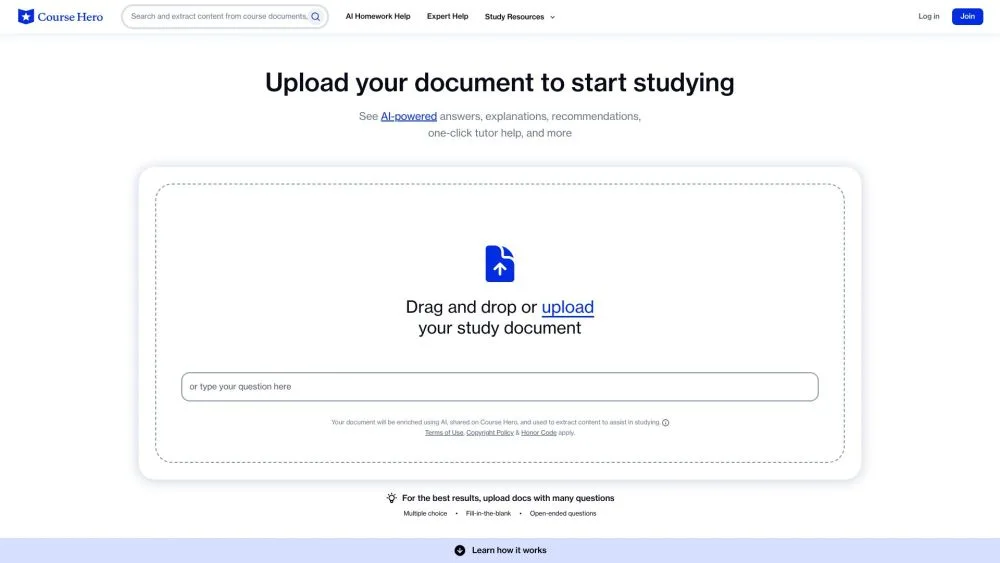 Course Hero landing page