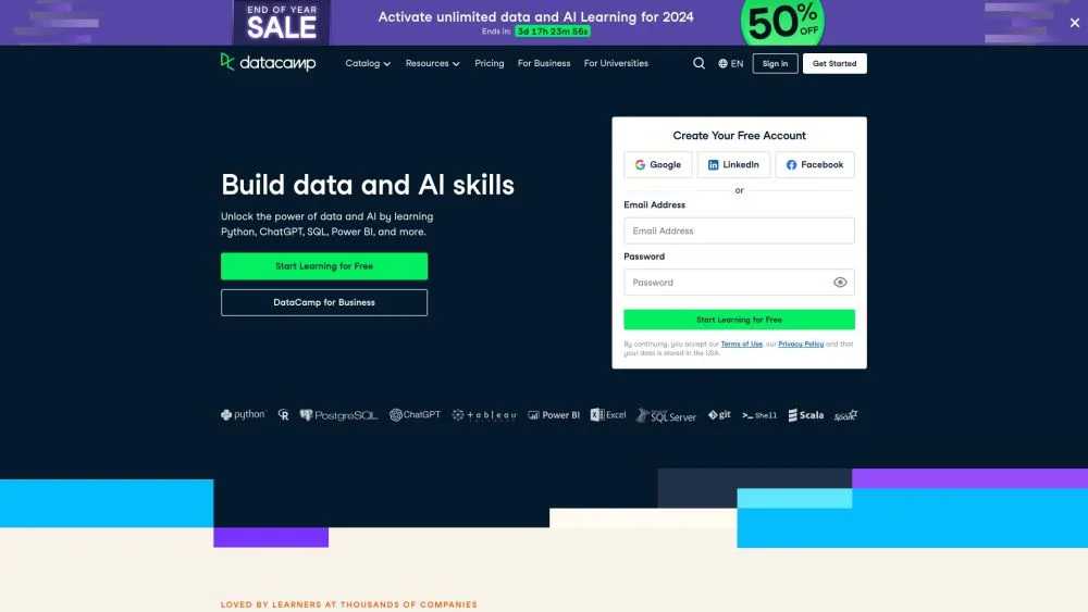 DataCamp landing page