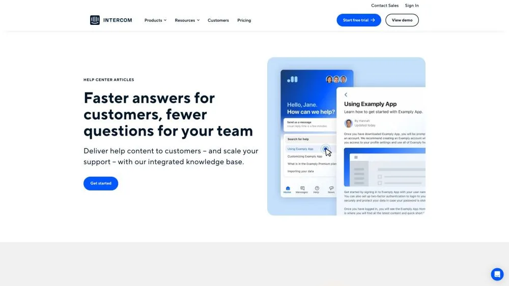 intercom landing page