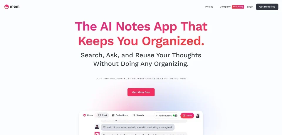 Mem.ai landing page