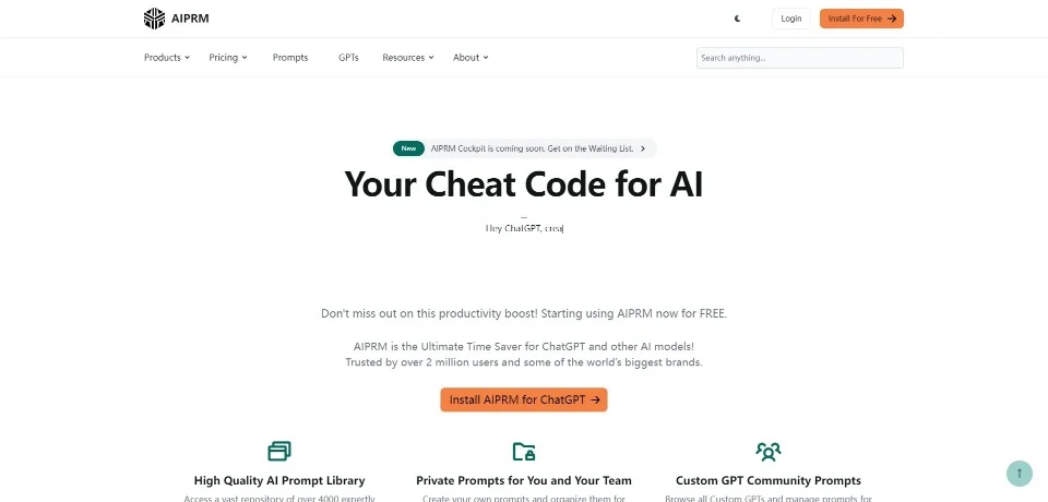 AIprm landing page
