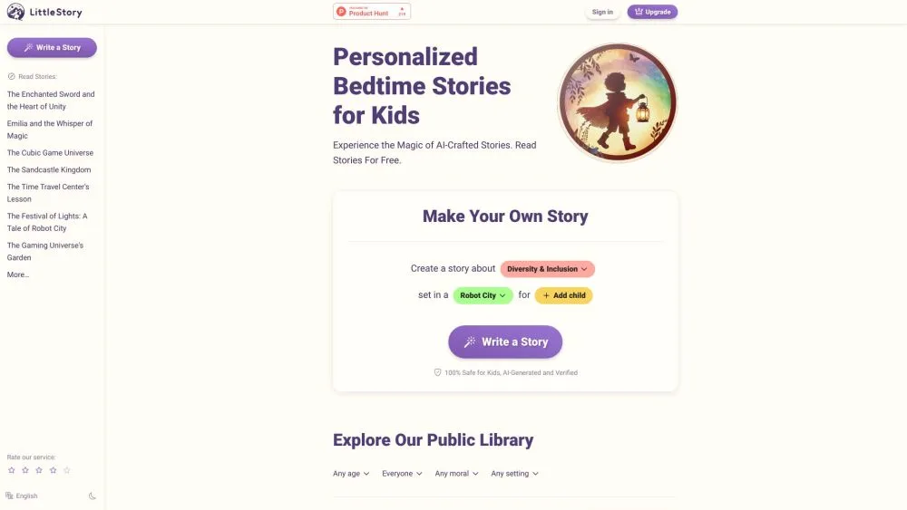 LittleStory.io landing page