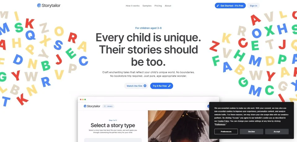 Storytailor landing page