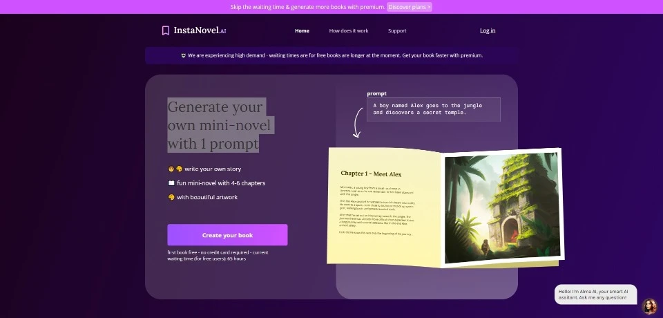 InstaNovel AI landing page