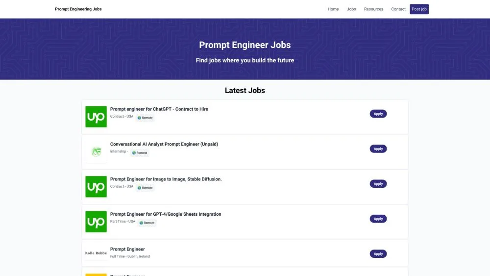 Prompt Engineering Jobs landing page