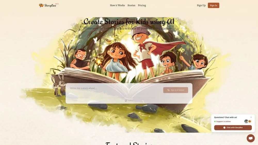 StoryBee landing page