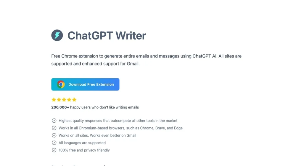 ChatGPT Writer landing page
