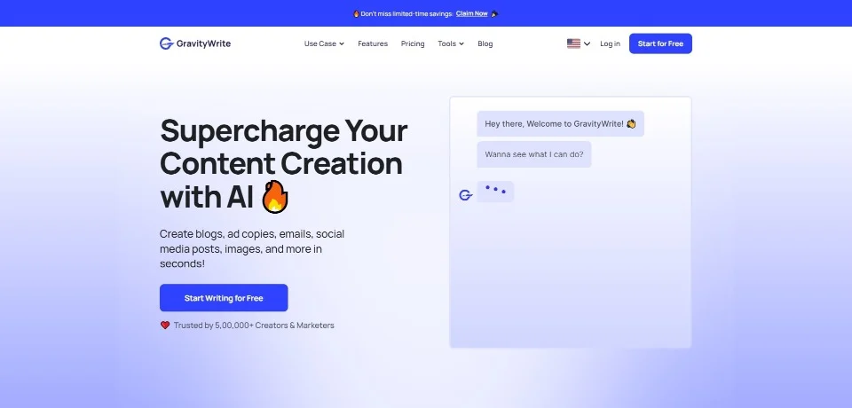 GravityWrite landing page