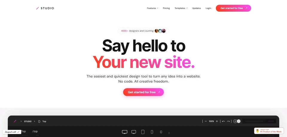 Studio landing page