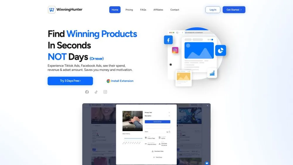 WinningHunter landing page