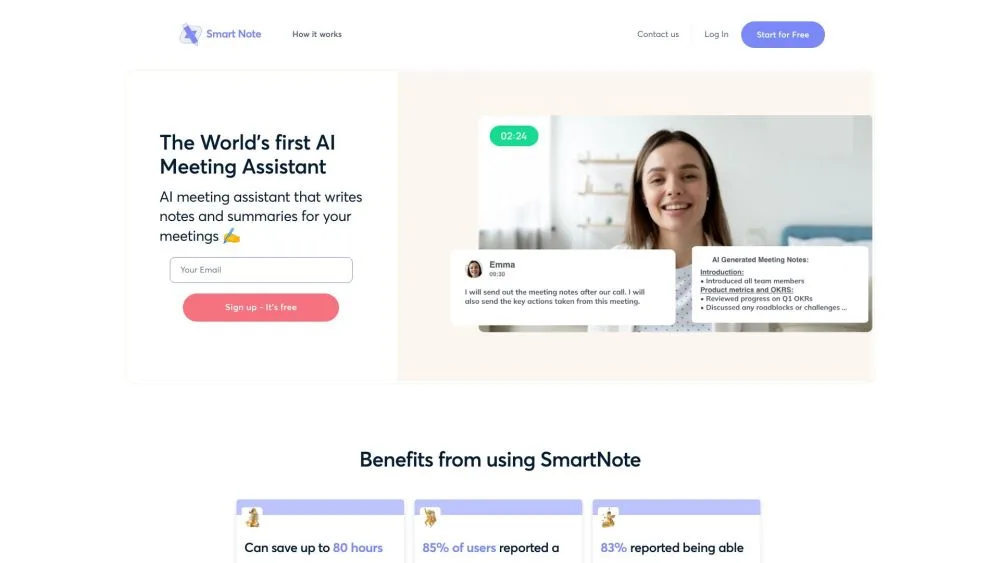 SmartNote landing page