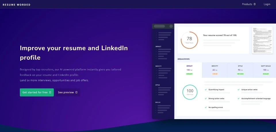 Resume Worded landing page