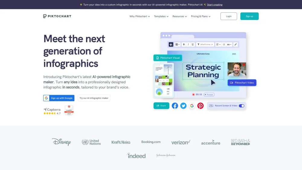 Piktochart landing page