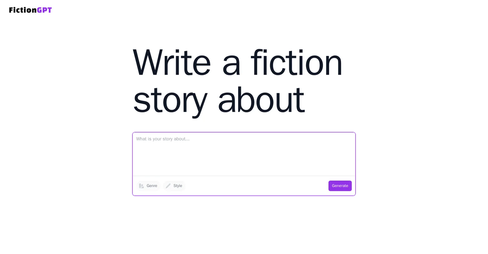 FictionGPT landing page