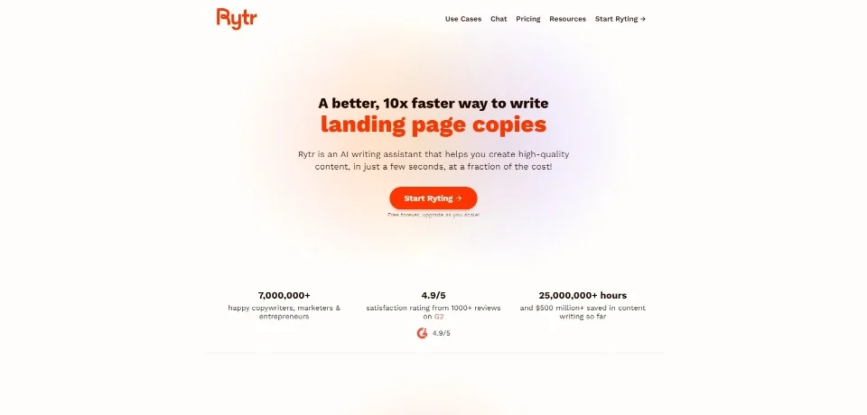 Rytr landing page