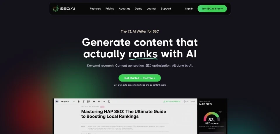 Seo.ai landing page