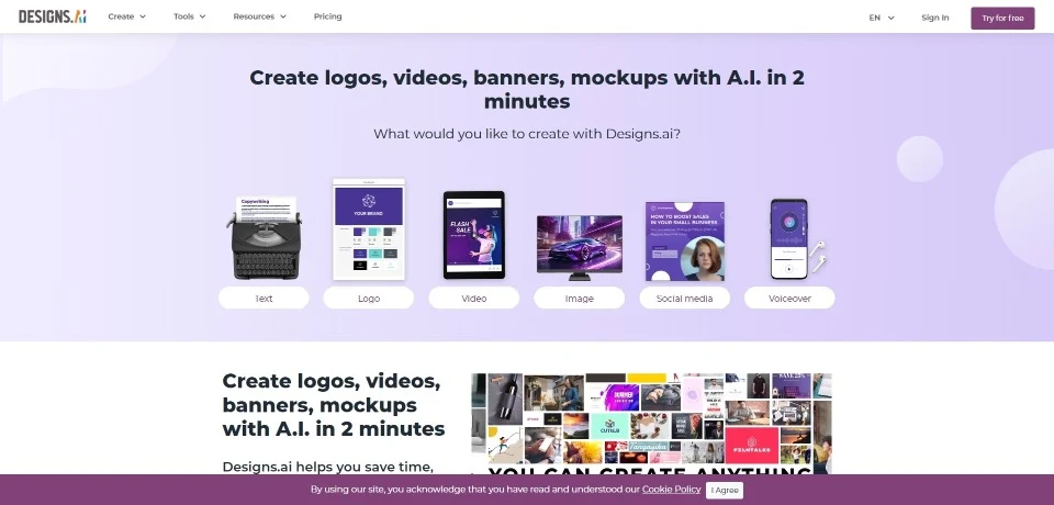 Designs.ai landing page