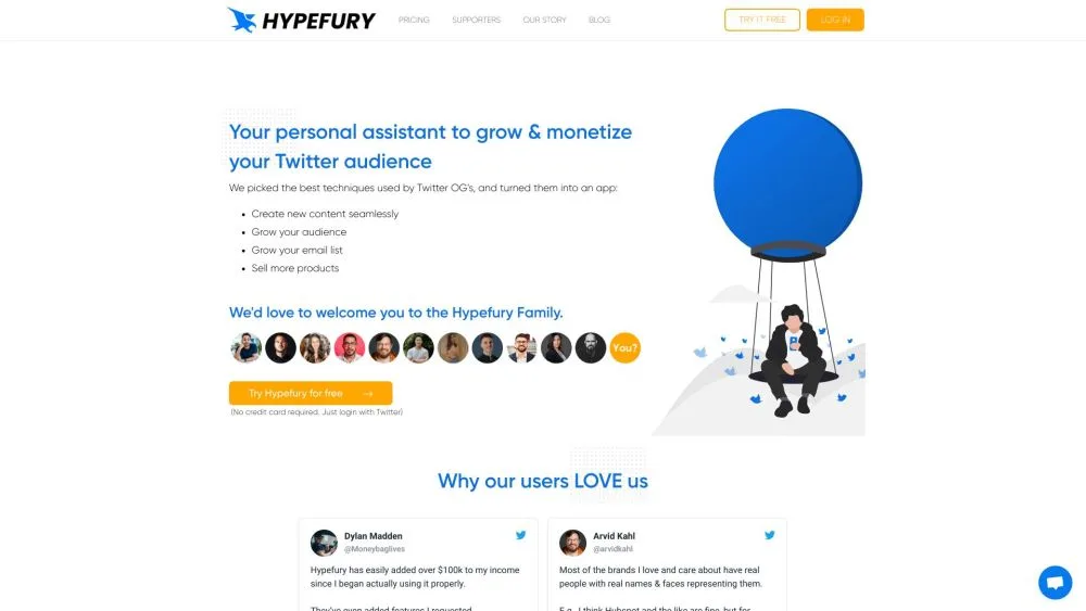 Hypefury landing page