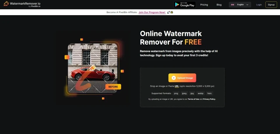 WatermarkRemover.io landing page