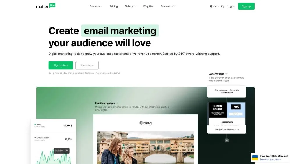 MailerLite landing page