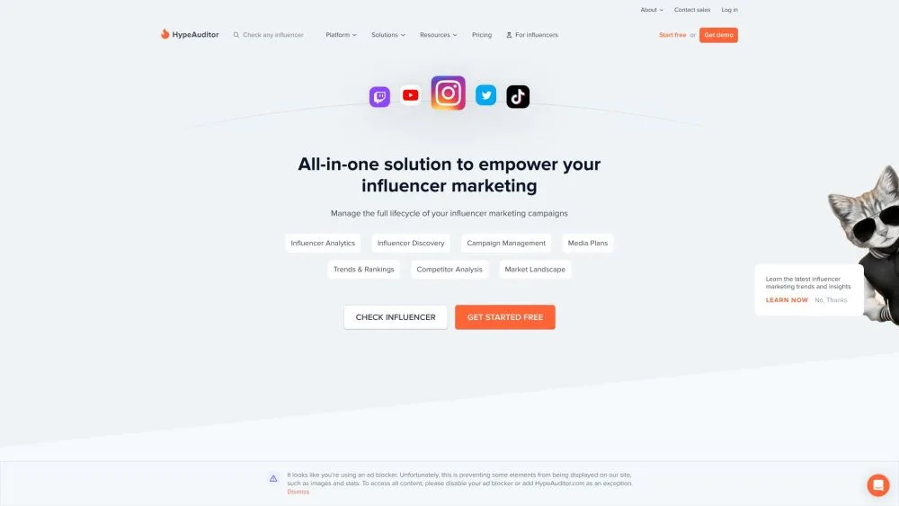 HypeAuditor landing page