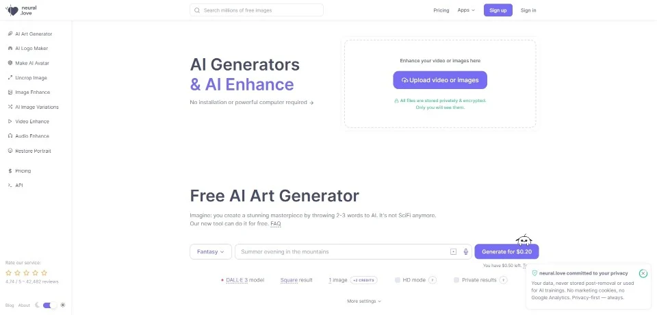 Neural.love landing page