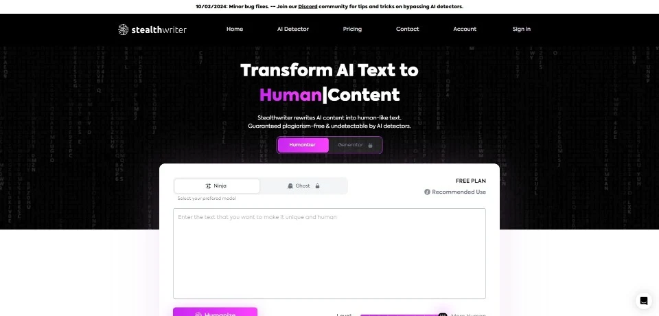 StealthWriter landing page