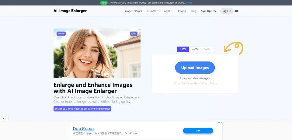 AI Image Enlarger landing page