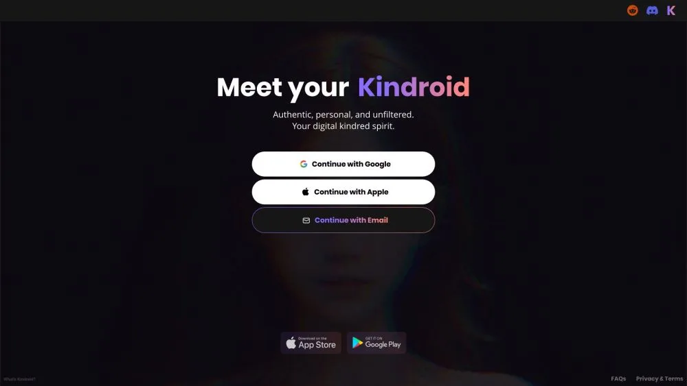 Kindroid landing page