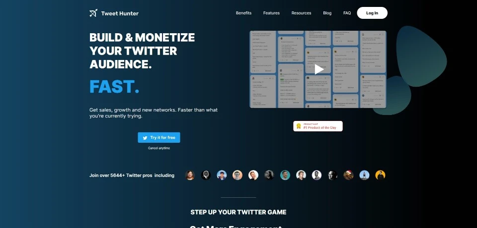 Tweet Hunter landing page