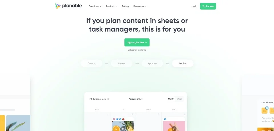 Planable landing page