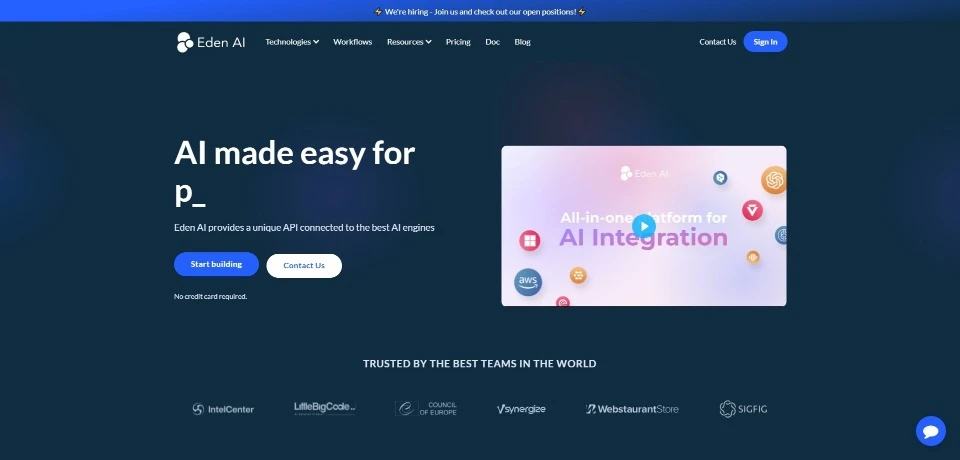 Eden AI landing page