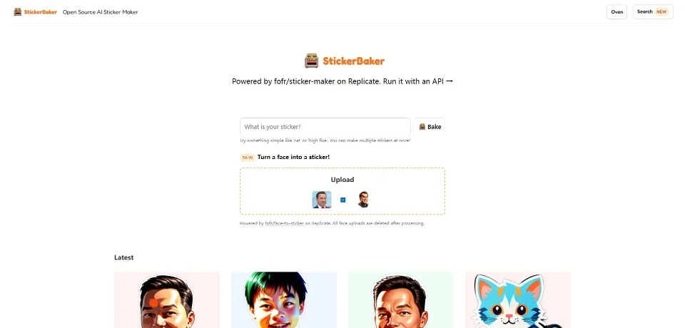 StickerBaker landing page