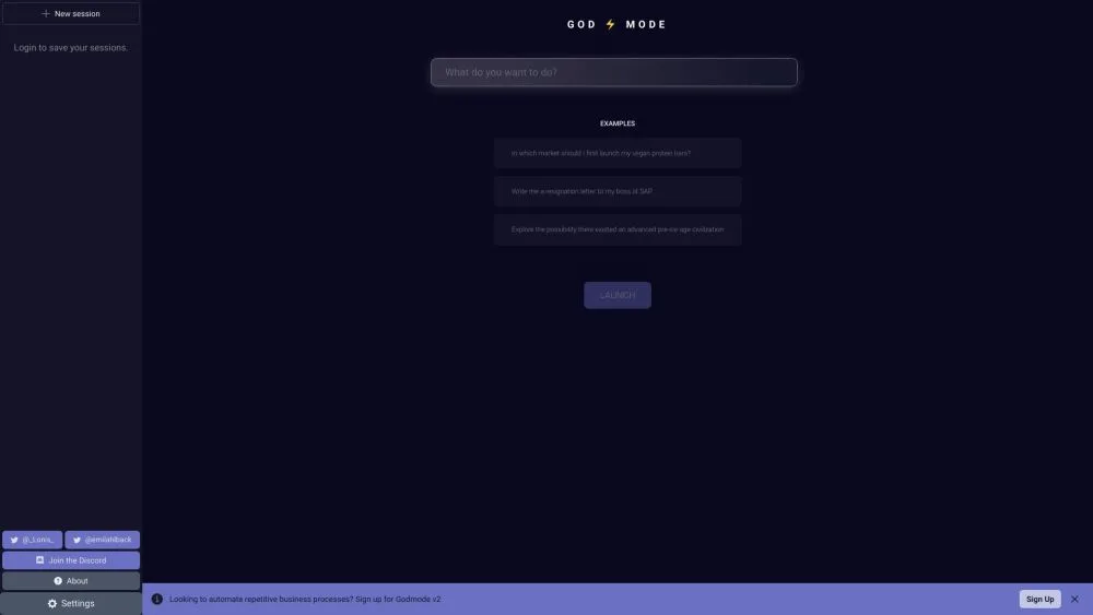 Godmode landing page