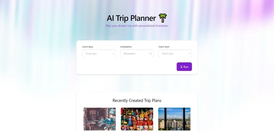 AI Trip Planner landing page