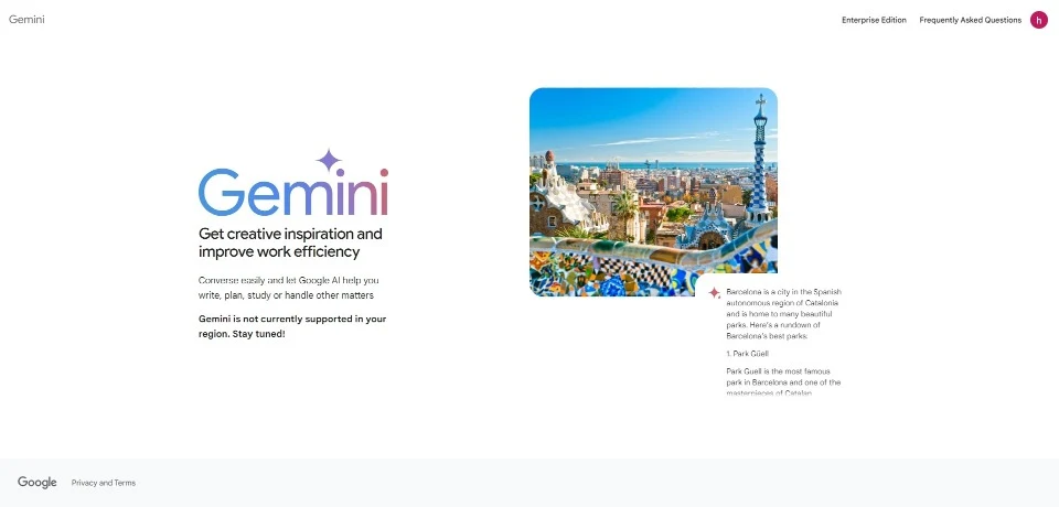 Gemini landing page