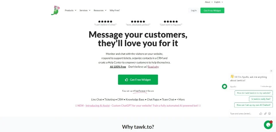 tawk.to landing page