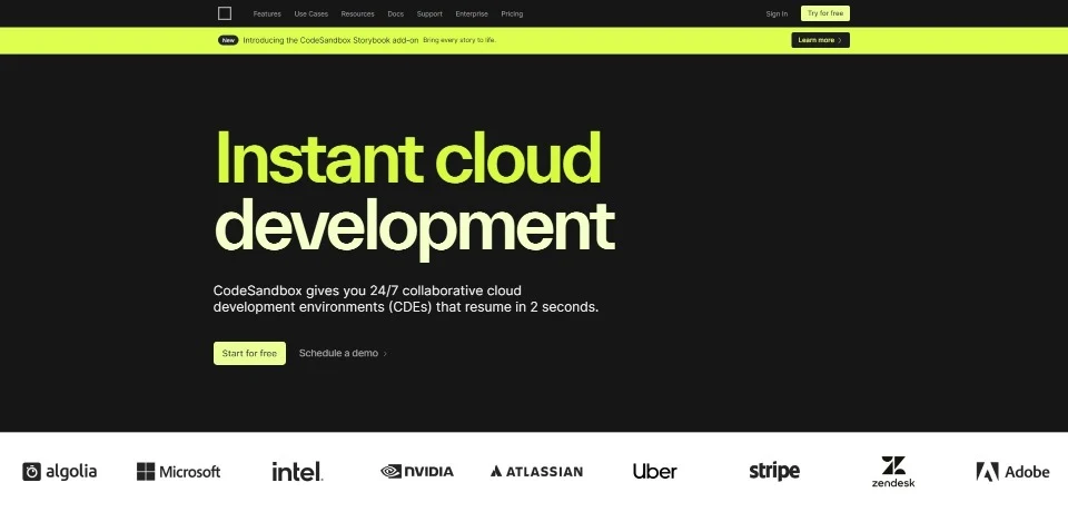 CodeSandbox landing page
