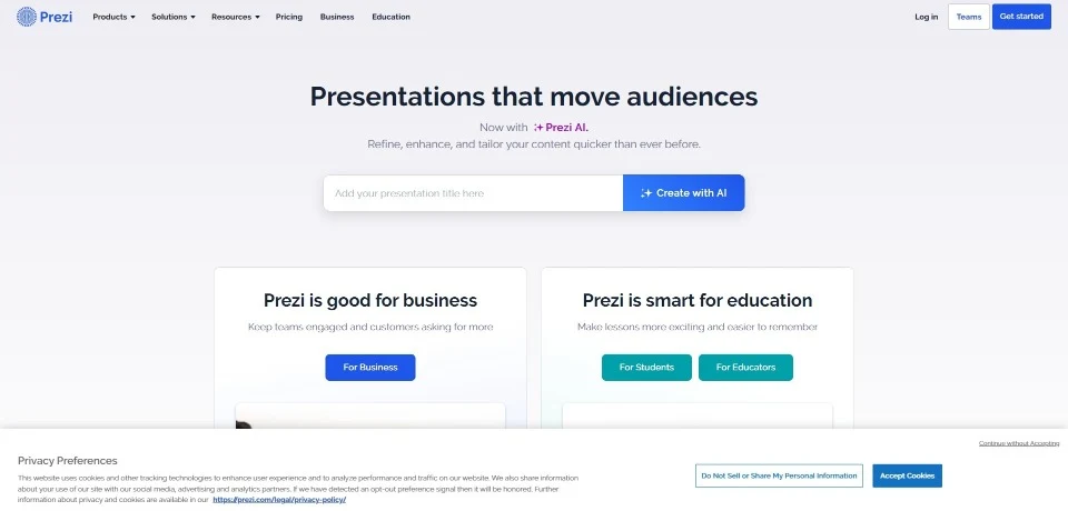 Prezi landing page