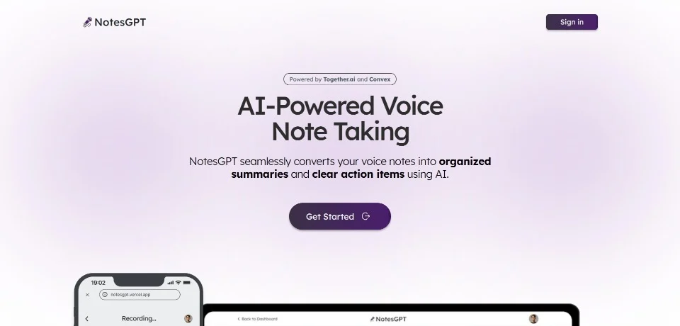 notesGPT landing page